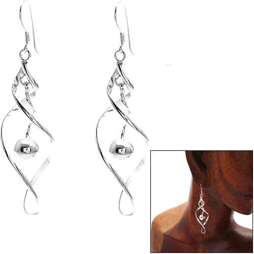 Sterling Silver Looped Helix w Ball Earrings. Wholesale - 925Express