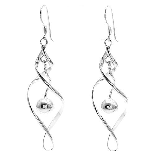 Sterling Silver Looped Helix w Ball Earrings. Wholesale - 925Express