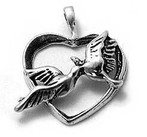 Wonderful Love Birds in Heart Charm. Wholesale Sterling Silver Charms - Jewelry