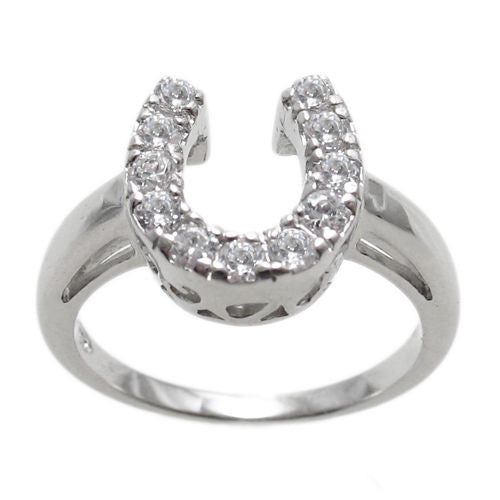 Sparkling CZ encrusted lucky horseshoe ring | Wholesale sterling silver rings - jewelry | Main photo