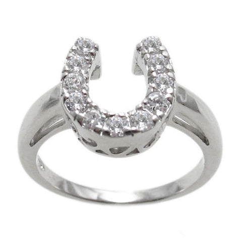 Sparkling CZ encrusted lucky horseshoe ring | Wholesale sterling silver rings - jewelry | Main photo