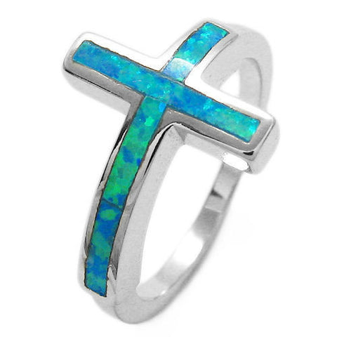 Sideways Cross Ring with Stunning Opals. Wholesale sterling silver rings. Main photo.
