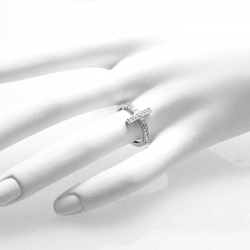 Sideways Cross Ring with Clear CZs. Wholesale sterling silver rings. Hand  photo.