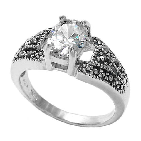 Classic marcasite ring with CZ center stone | Wholesale sterling silver rings | Jewelry | Main photo