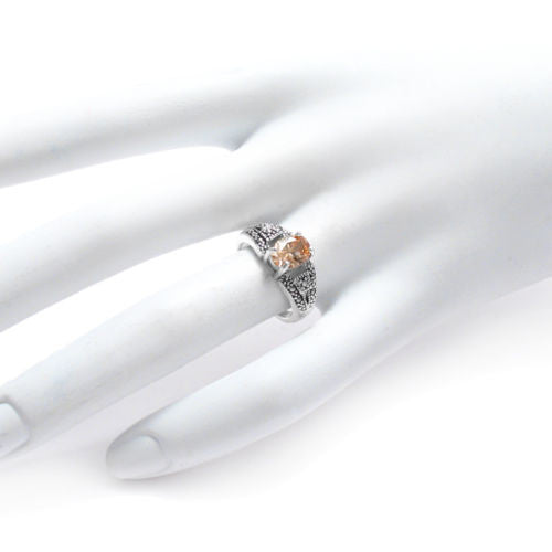 Classic marcasite ring with orange oval CZ stone | Wholesale sterling silver rings | Jewelry | Hand photo