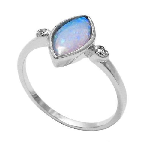 Beautiful Marquise Created Opal 0.04 Carat CZ Ring | Wholesale 925 Sterling Silver Jewelry | Main