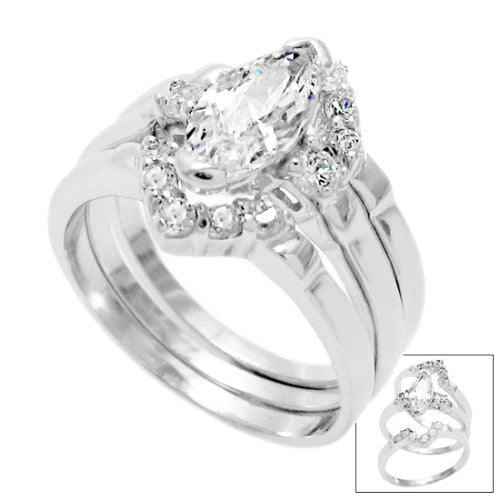 Marquise Cut CZ 3-Band Wedding/Engagement Ring Set | Wholesale 925 Sterling Silver Rings - Jewelry | Main photo