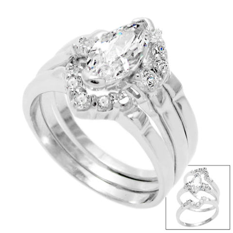 Marquise Cut CZ 3-Band Wedding/Engagement Ring Set | Wholesale 925 Sterling Silver Rings - Jewelry | Main photo