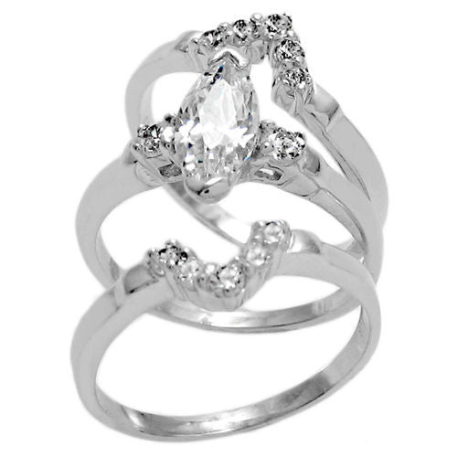 Marquise Cut CZ 3-Band Wedding/Engagement Ring Set | Wholesale 925 Sterling Silver Rings - Jewelry | Split photo