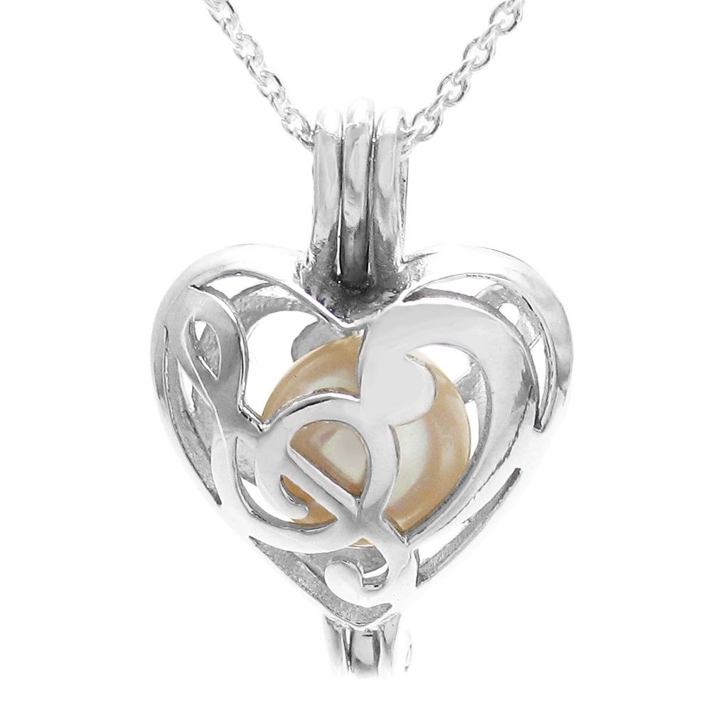 925 Pure Sterling Silver Heart Shaped Pearl Cage Holder
