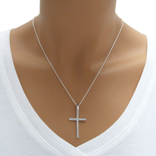 Gorgeous Cross Pendant embossed with Micro-Pave CZs | Wholesale 925 Sterling Silver Pendant - Jewelry | Alternate