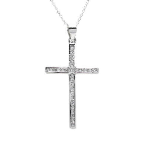 Gorgeous Cross Pendant embossed with Micro-Pave CZs | Wholesale 925 Sterling Silver Pendant - Jewelry | Alternate