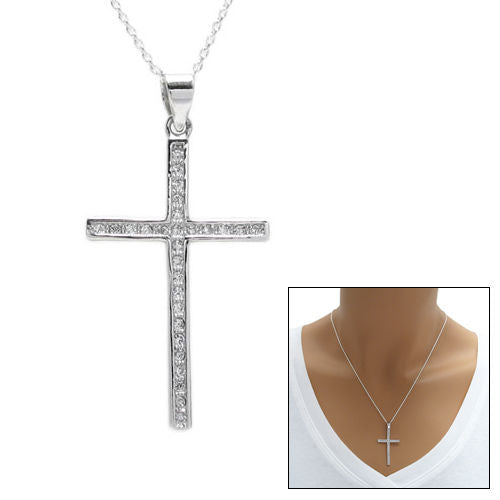 Gorgeous Cross Pendant embossed with Micro-Pave CZs | Wholesale 925 Sterling Silver Pendant - Jewelry | Main