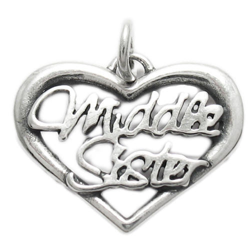 Polished "Middle Sister" Talking Heart Charm for the supposed troublesome one. Wholesale Sterling Silver Charms - Jewelry