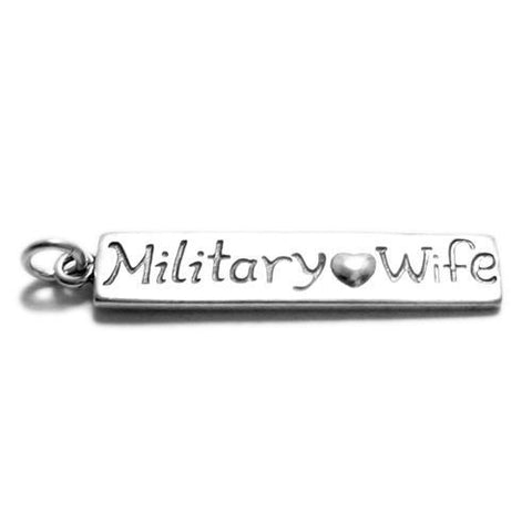 Beautiful "Military ♡ Wife" Heart Bar Charm. Wholesale Sterling Silver Charms - Jewelry. Main.