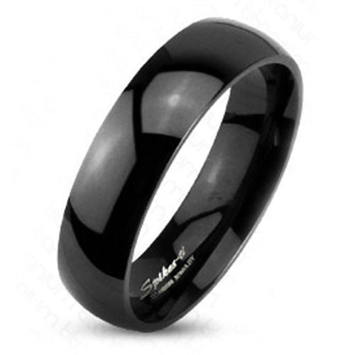 Mirror polished black titanium domed wedding band in 6mm | Wholesale Titanium Rings | Wedding Bands