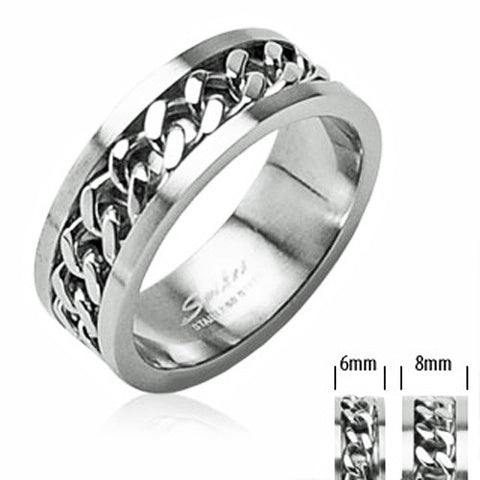 Mirror polished stainless steel ring with Cuban chain spinning band | For men and women | Wholesale Jewelry