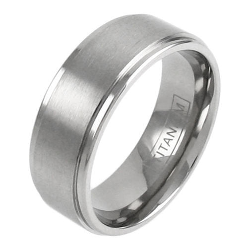 Mirror polished titanium ring with satin finish band and stepped edges | Wholesale Titanium Jewelry | Main photo