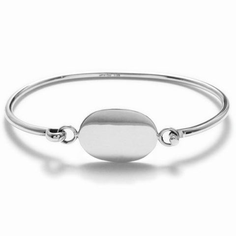 Modern 7" bangle bracelet with engravable oval plate | Wholesale 925 Sterling Silver Jewelry