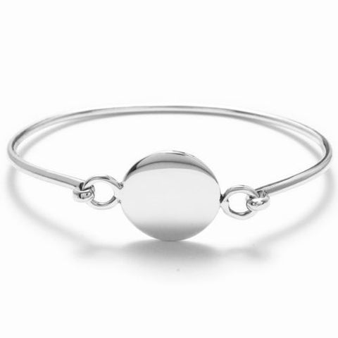 Modern 7" bangle bracelet with round engravable disk | Wholesale 925 Sterling Silver Jewelry