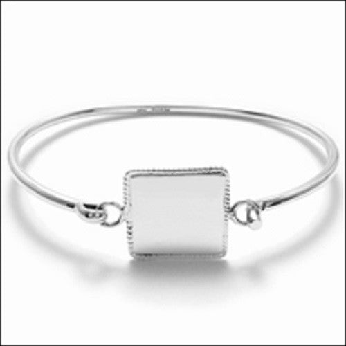 7" bangle bracelet with square beaded edge engravable plate | Wholesale 925 Sterling Silver Jewelry
