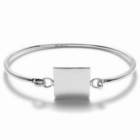 Modern 7" bangle bracelet with square engravable plate | Wholesale 925 Sterling Silver Jewelry