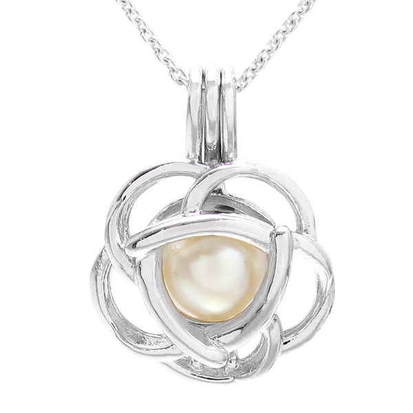 Modern Minimalist Elegant Sterling Silver Wire Rose Pearl Cage | Wholesale 925 Sterling Silver Jewelry | Main photo