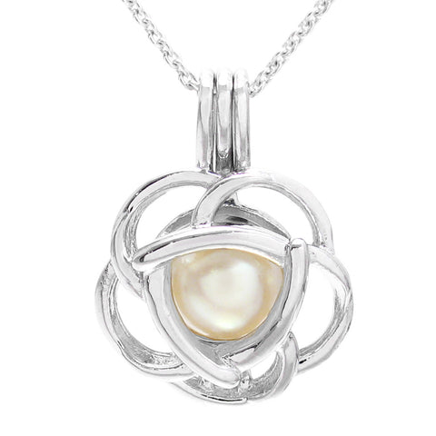 Modern Minimalist Elegant Sterling Silver Wire Rose Pearl Cage | Wholesale 925 Sterling Silver Jewelry | Main photo