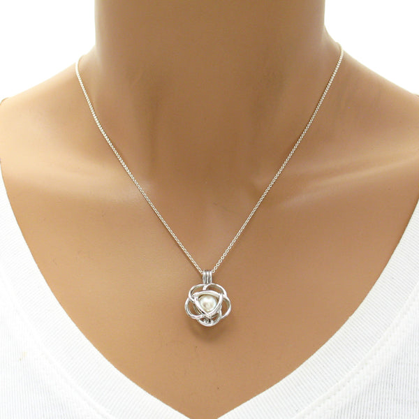 Modern Minimalist Elegant Sterling Silver Wire Rose Pearl Cage | Wholesale 925 Sterling Silver Jewelry | Mannequin photo
