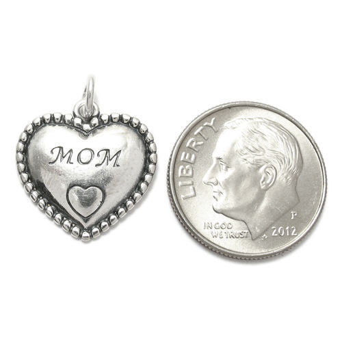 Simplistic "Mom" Heart Charm with Beads. Wholesale Sterling Silver Charms - Jewelry. Alternate.