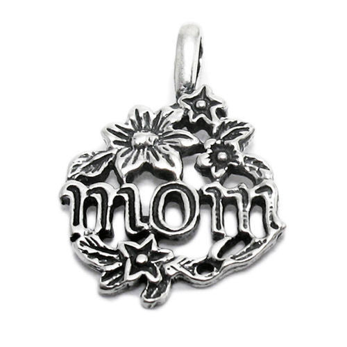Lovely "Mom" in Flower Wreath Charm for your adorable Mother. Wholesale Sterling Silver Charms - Jewelry. Main