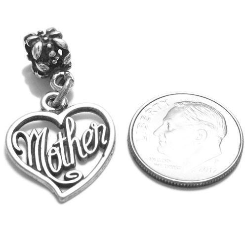 Intricate "Mother" Heart Charm with Euro Bead. Wholesale Sterling Silver Charms - Jewelry. Alternate.
