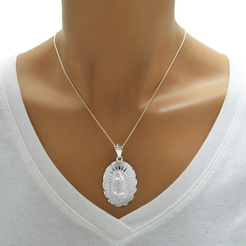 Marvelous Mother Mary Maria Dia Cut Oval Pendant - Medium | Wholesale 925 Sterling Silver Pendant - Jewelry | Alternate