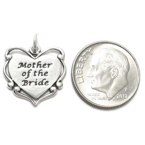 Decorative "Mother of the Bride" Scrolled Heart Charm. Wholesale Sterling Silver Charms - Jewelry. Alternate