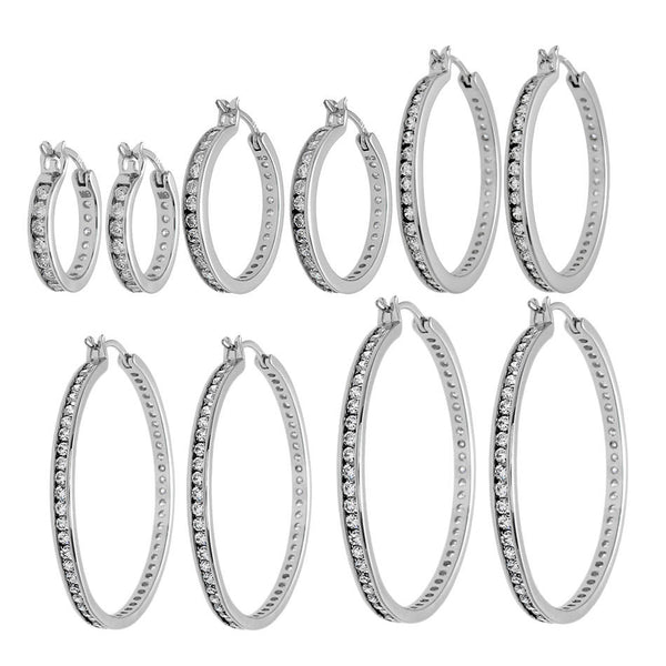 Multi-CZ Eternity Hoop Earrings in Different Sizes | Wholesale Sterling Silver Jewelry | Main