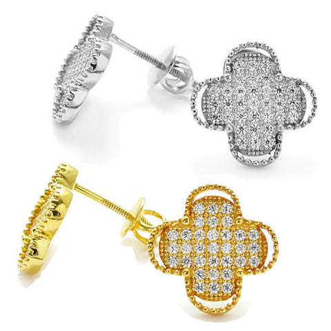 Stylish Multi-CZ Plus Sign Design Stud Earrings | Wholesale Sterling Silver Jewelry | Main