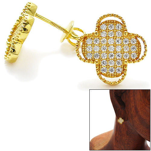 Stylish Multi-CZ Gold Plus Sign Design Stud Earrings | Wholesale Sterling Silver Jewelry | Alternate