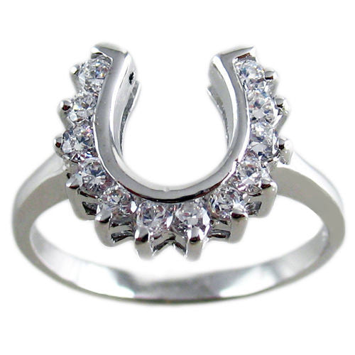 Luminous lucky notched horseshoe ring with CZs | Wholesale sterling silver rings - Jewelry | Main photo