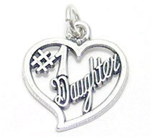 Elegant "#1 Daughter" Heart Charm for your favorite Daughter. Wholesale Sterling Silver Charms - Jewelry