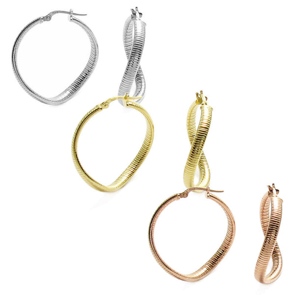 Omega Twisting Hoop Earrings in 3 Different colors | Wholesale Sterling Silver Jewelry | Main