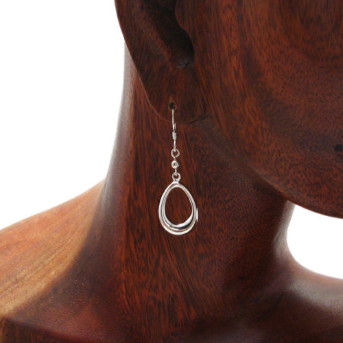 Art Deco Inspired Sterling Silver Open Oval Teardrop Shaped Frame Hanging Earrings.
