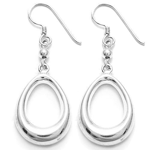 Art Deco Inspired Sterling Silver Open Oval Teardrop Shaped Frame Hanging Earrings.