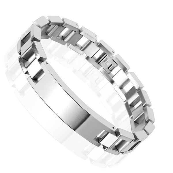 Open squared link bracelet with engravable plate | Wholesale 316L Stainless Steel Jewelry | Small photo
