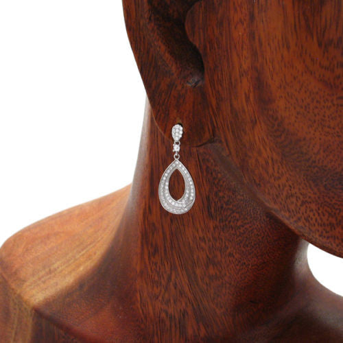 Sparkling CZ embellished open teardrop hanging earrings | Wholesale 925 Sterling Silver Jewelry | Alternate photo