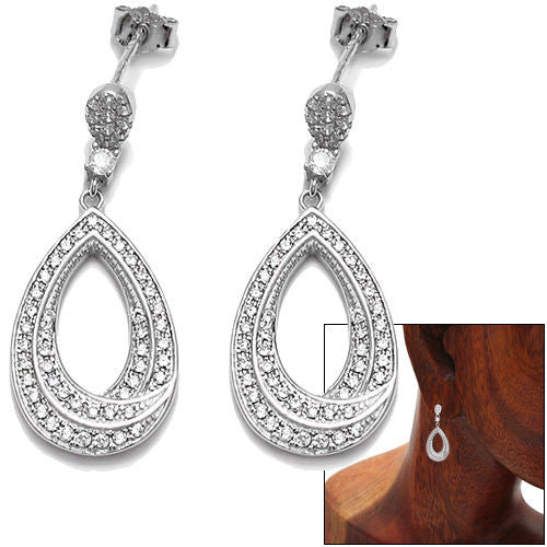 Sparkling CZ embellished open teardrop hanging earrings | Wholesale 925 Sterling Silver Jewelry | Combo photo