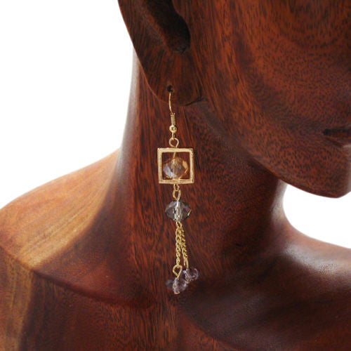 Orange and gray crystals dangling hook earrings | Wholesale Fashion Jewelry | Alternate photo