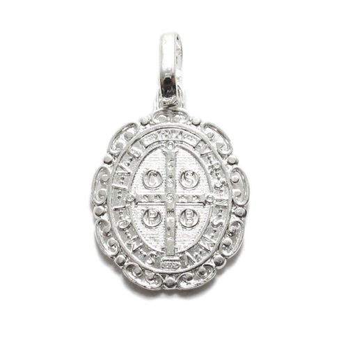 Genuine Oval 18mm St. Benedict Catholic Medal Charm Pendant | Wholesale 925 Sterling Silver Pendant - Jewelry | Alternate