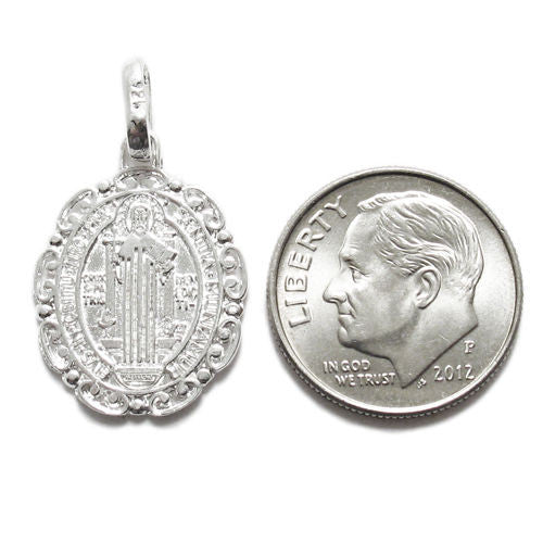 Genuine Oval 18mm St. Benedict Catholic Medal Charm Pendant | Wholesale 925 Sterling Silver Pendant - Jewelry | Alternate
