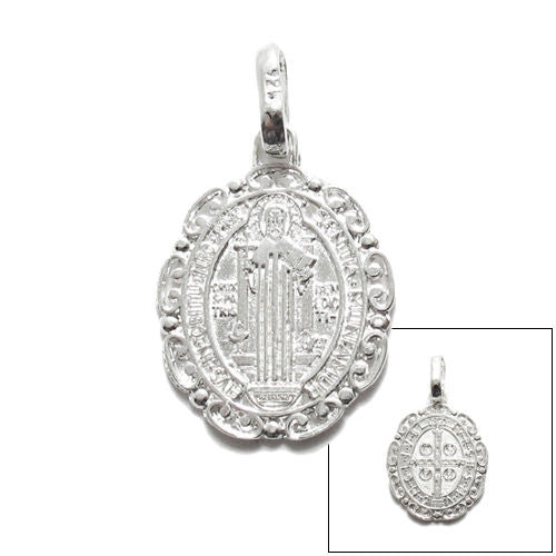 Genuine Oval 18mm St. Benedict Catholic Medal Charm Pendant | Wholesale 925 Sterling Silver Pendant - Jewelry | Main