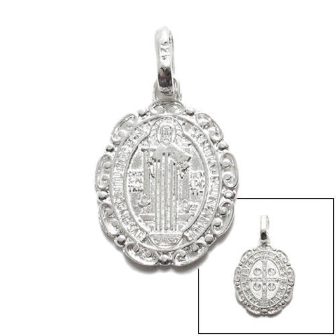 Genuine Oval 18mm St. Benedict Catholic Medal Charm Pendant | Wholesale 925 Sterling Silver Pendant - Jewelry | Main